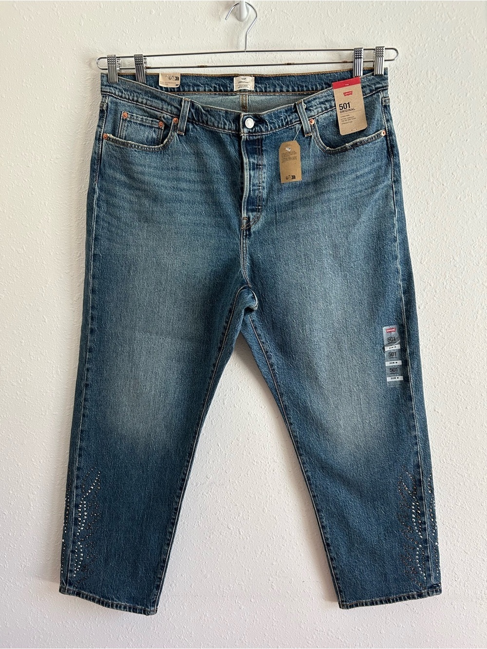 Levi's 501 Jeans Women's Plus Size 20W Blue Denim Button Fly Studded Legs